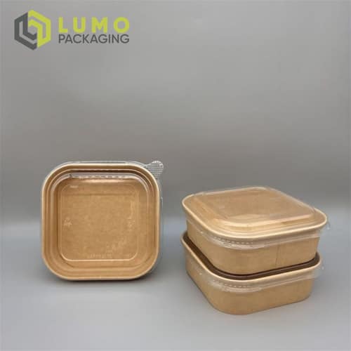 Square Kraft Bowl with Clear Lid
