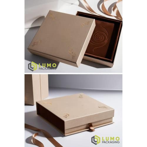 Textured Beige Gold Accent Rigid Box